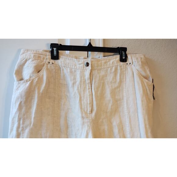 NWT JM Collection Womens 20w Ivory pants 100% Linen Wide Leg Lagenlook Capri - Picture 2 of 16